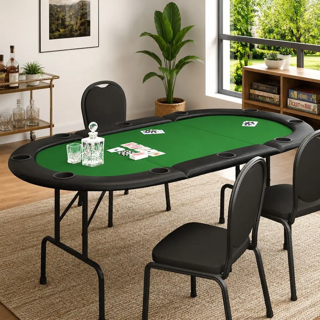 Poker Table Steel Green 10 Player Folding Gaming Table