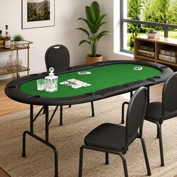 Poker Table 10-Player Folding Gaming Table Green Padded Rim Cup Holders