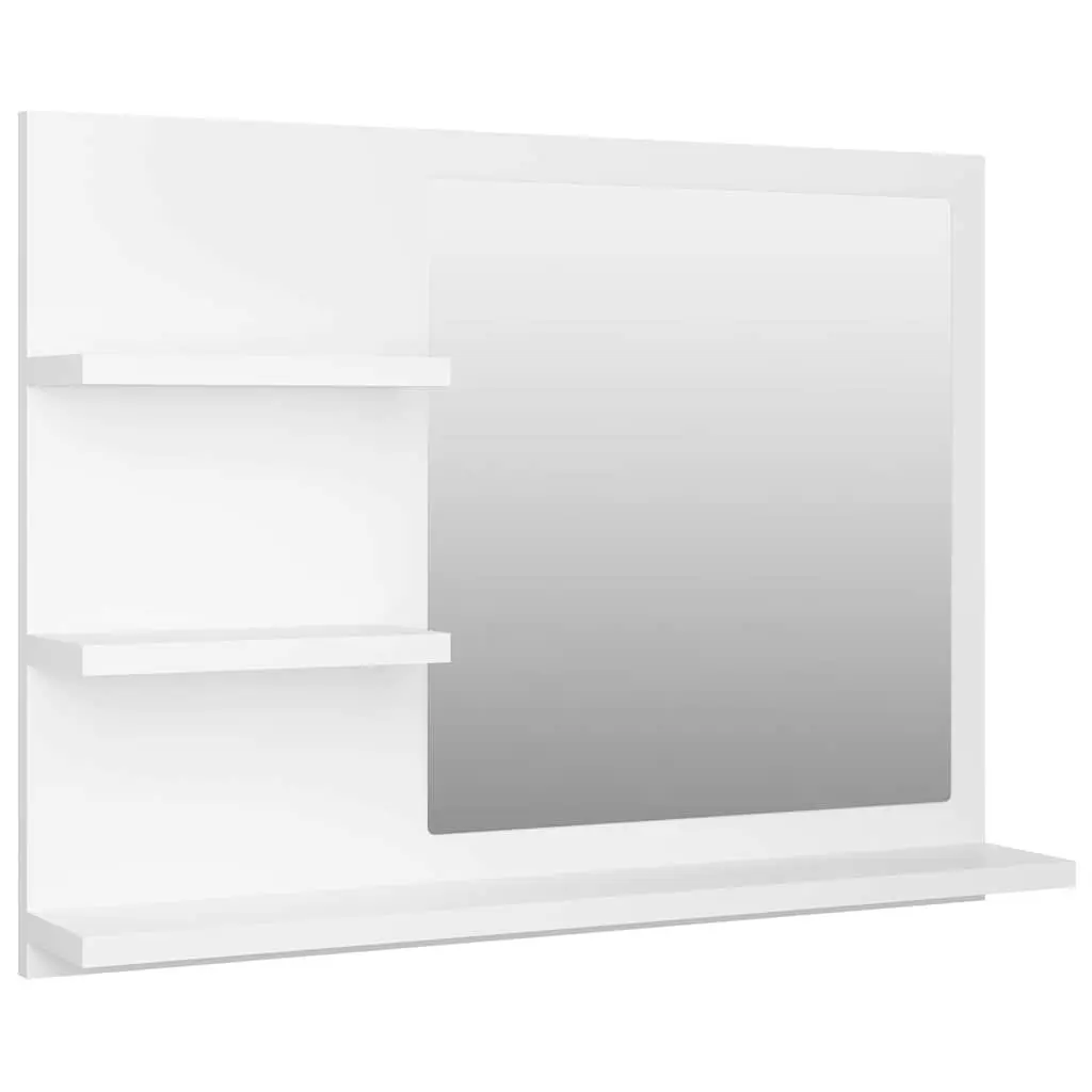 White Wall-Mounted Bathroom Mirror with Shelves