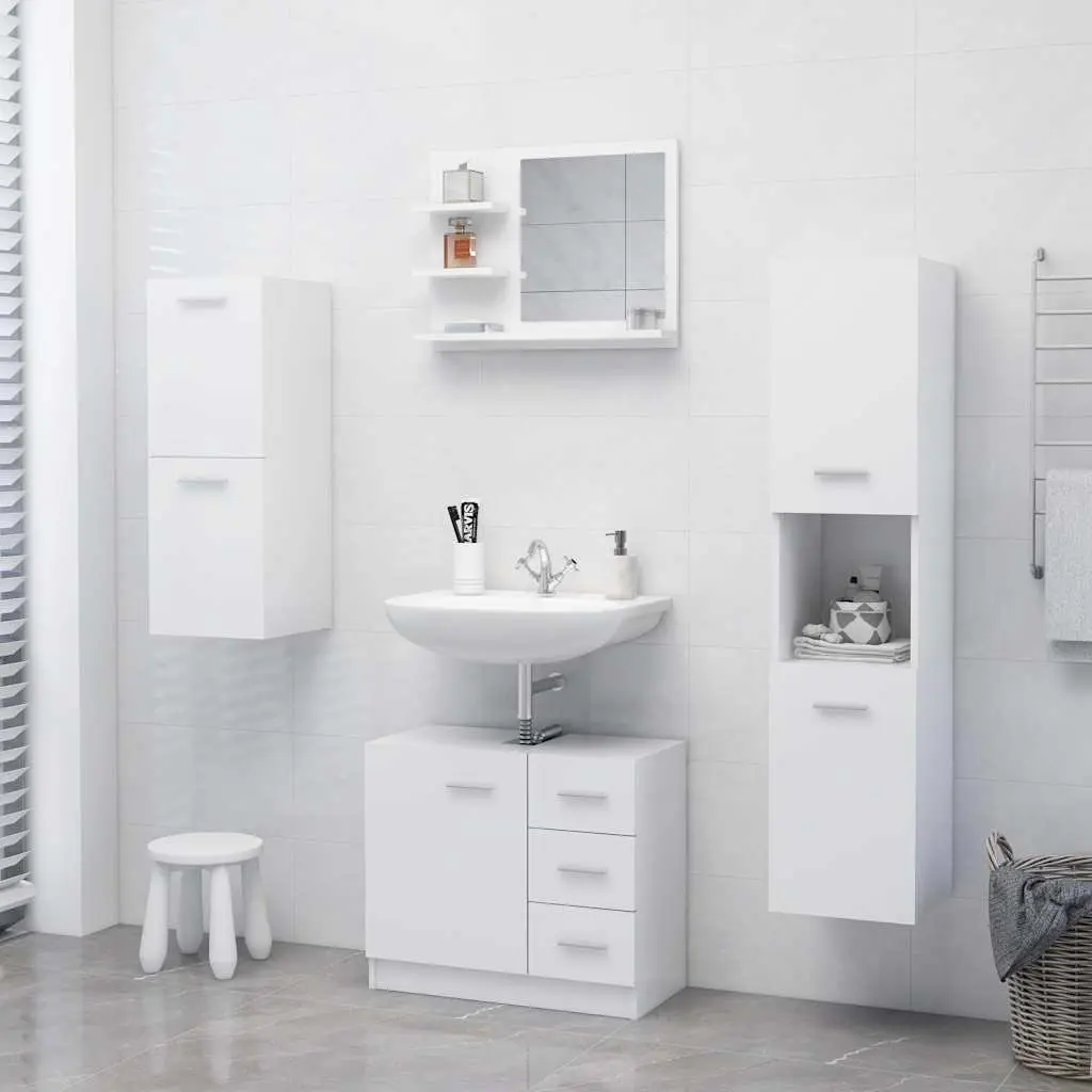 White Wall-Mounted Bathroom Mirror with Shelves
