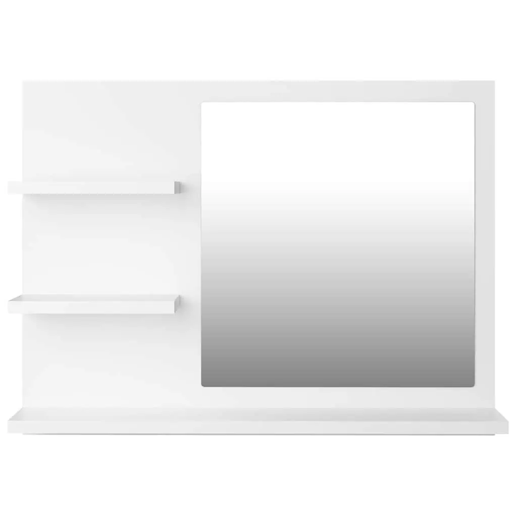 White Wall-Mounted Bathroom Mirror with Shelves