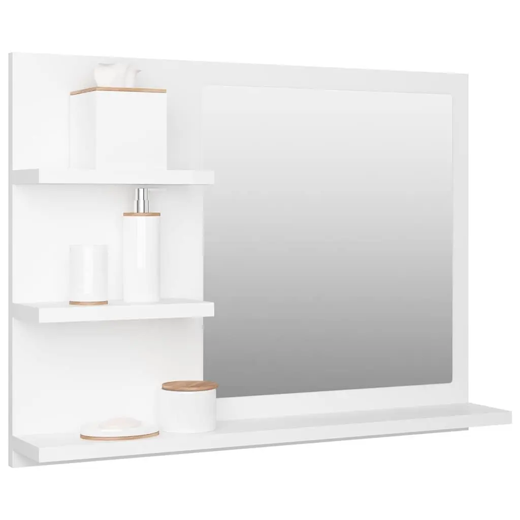 White Wall-Mounted Bathroom Mirror with Shelves