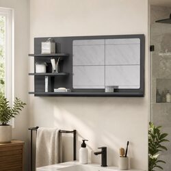 Bathroom Mirror with Storage Shelves Grey High Gloss Wall Mounted Vanity Unit