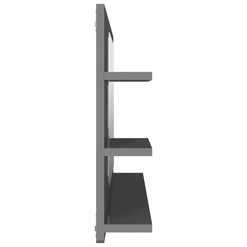 High Gloss Grey Wall Mounted Vanity Unit with Shelves