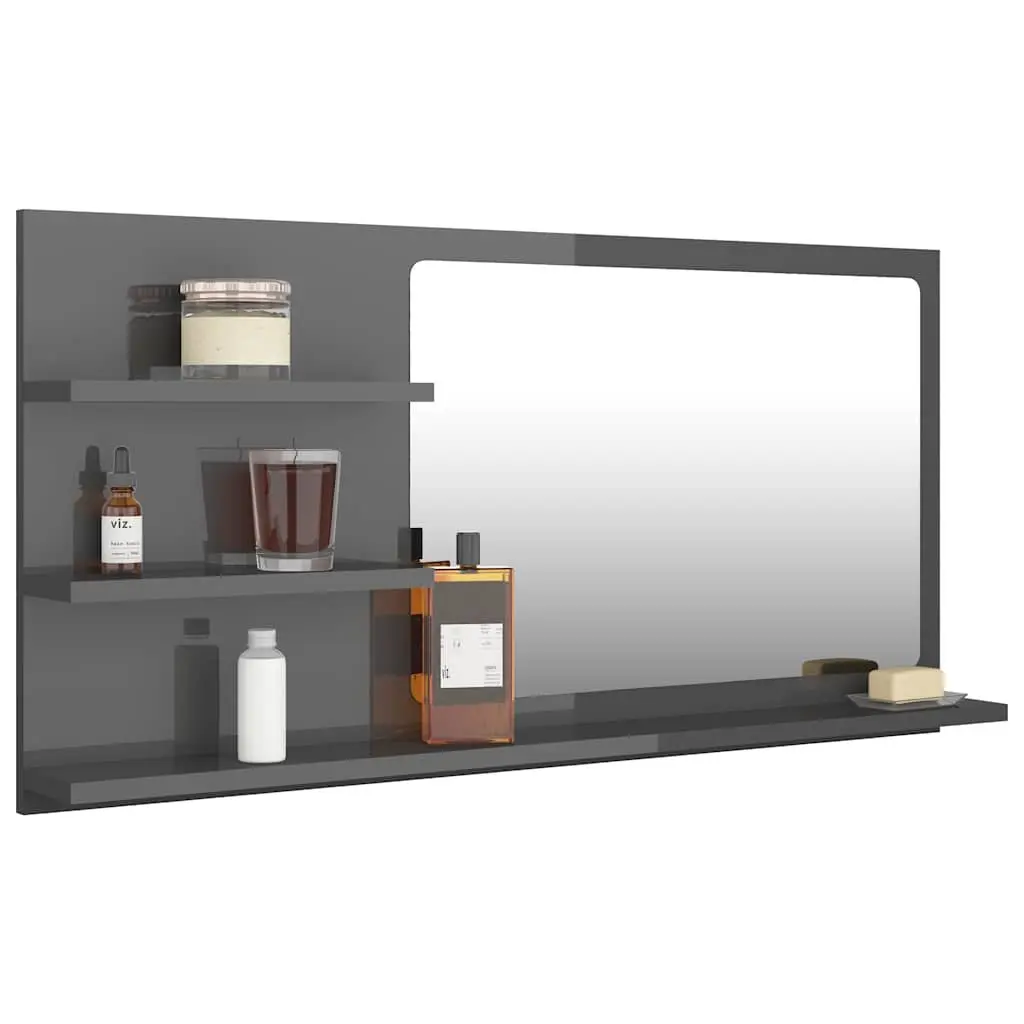 High Gloss Grey Wall Mounted Vanity Unit with Shelves