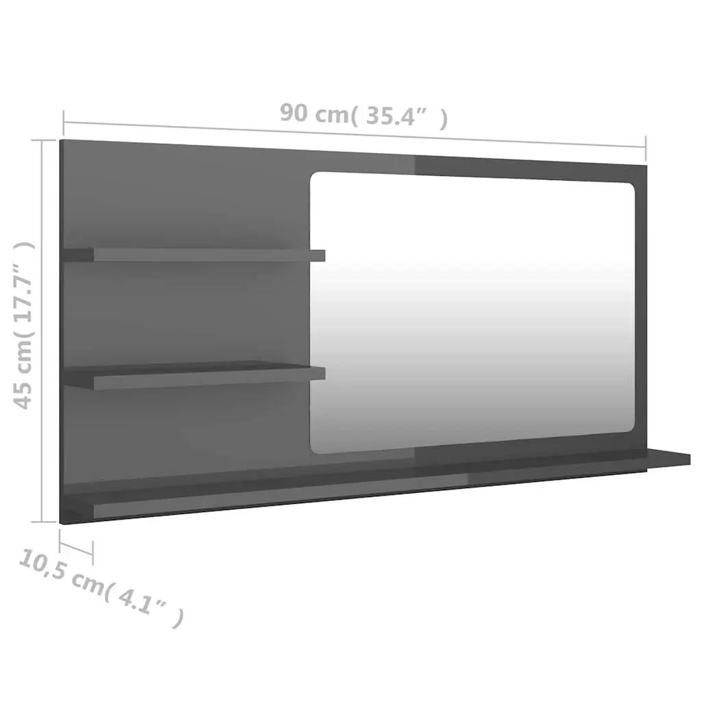 High Gloss Grey Wall Mounted Vanity Unit with Shelves