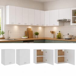 Hanging Kitchen Cabinet White 2 Pieces Wall Mount Storage Organizer Shelves