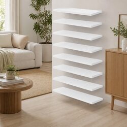 Durable White Floating Shelf Boards – 8 Piece Set