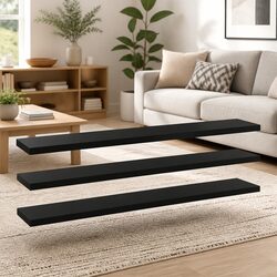 Durable Black Bookshelf Boards - Set of 4, 60x10x1.5 cm