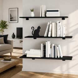 Premium Black Engineered Wood Floating Shelves 4 pcs