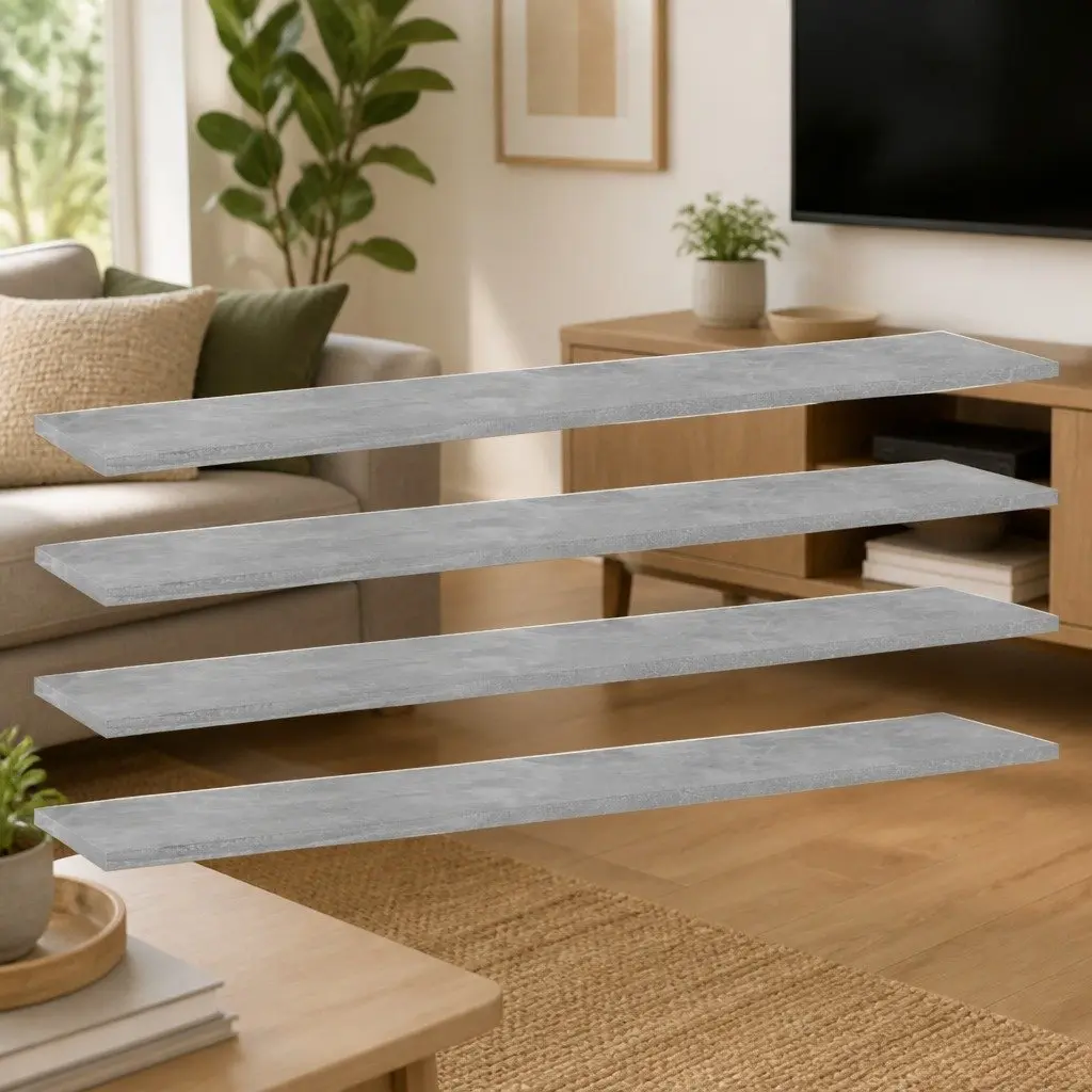 Bookshelf Boards 4 pcs Grey Engineered Wood Floating Shelves Storage Solution