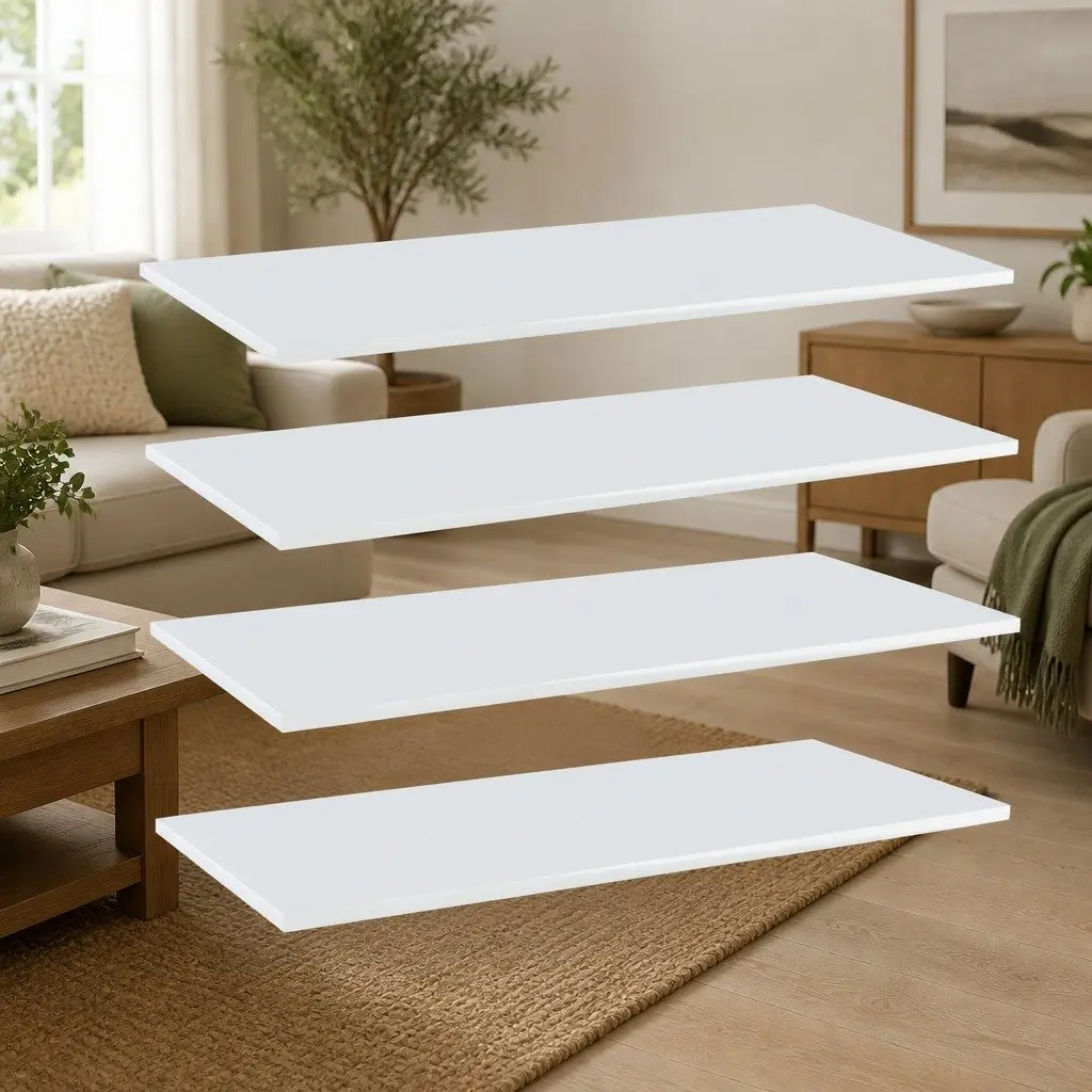 Floating Wall Shelves 4 Pack White Storage Boards Home Display Organiser Decor