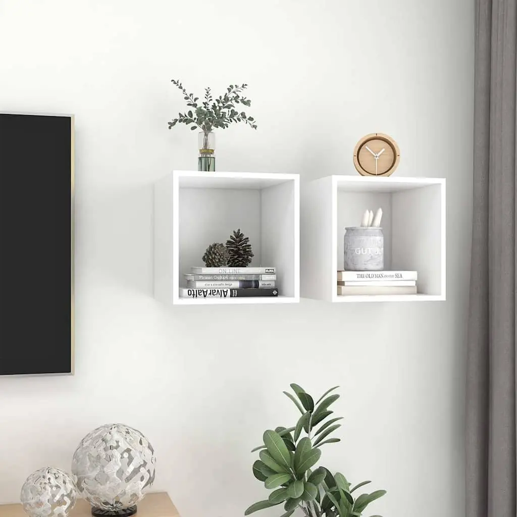 White Wall Cabinet 2 pcs 37x37x37 cm Engineered Wood