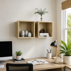 Sturdy Brown Floating Wall Cabinets, Set of 2