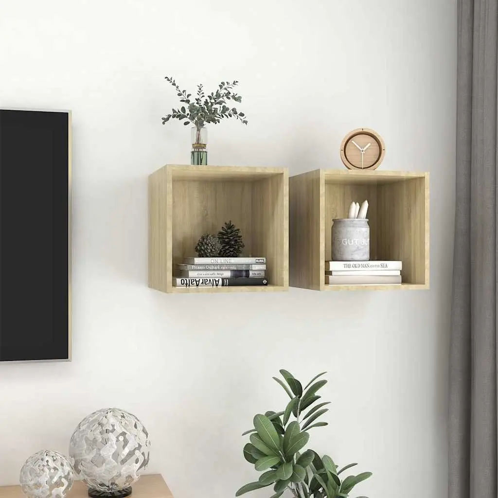 Brown Floating Wall Cabinets, Set of 2