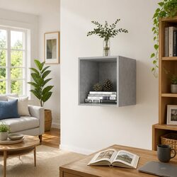 Engineered Wood Grey Wall-Mounted Floating Storage Cabinet