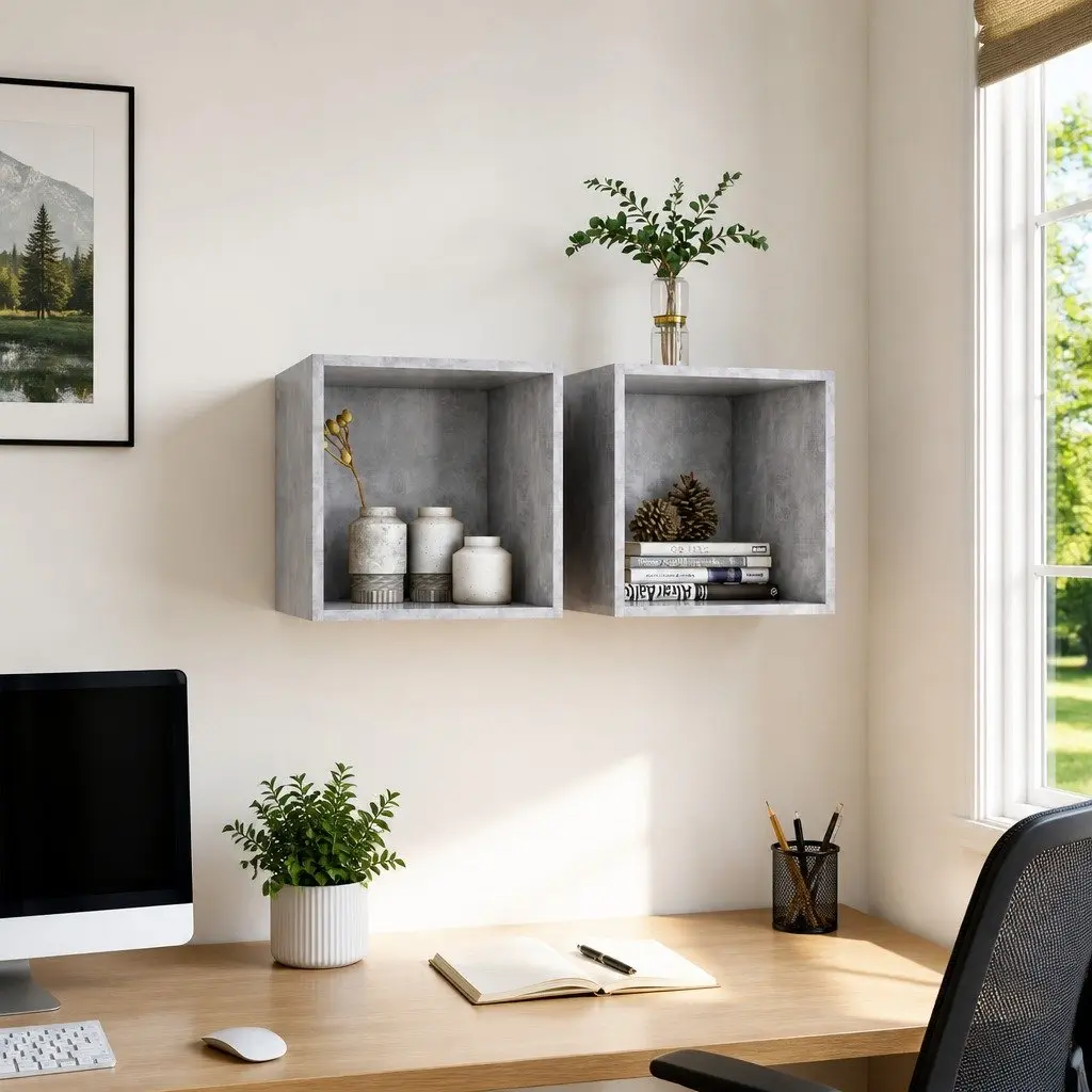 Grey Wall-Mounted Cabinet Set 37x37x37 cm Engineered Wood