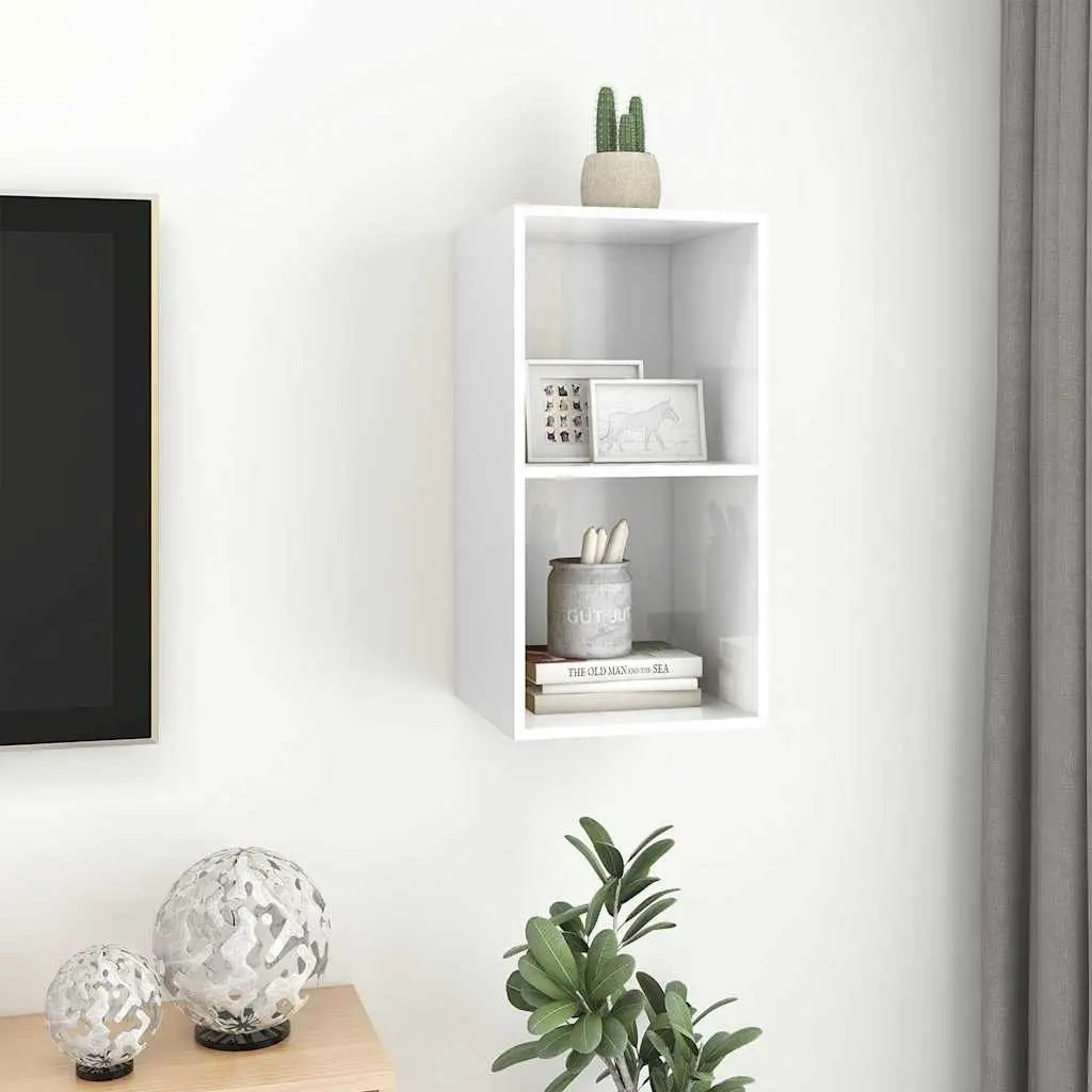 High Gloss White Wall-mounted TV Cabinet with 2 Compartments