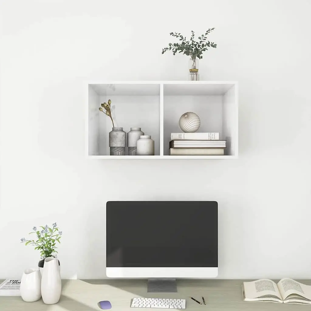 High Gloss White Wall-mounted TV Cabinet with 2 Compartments
