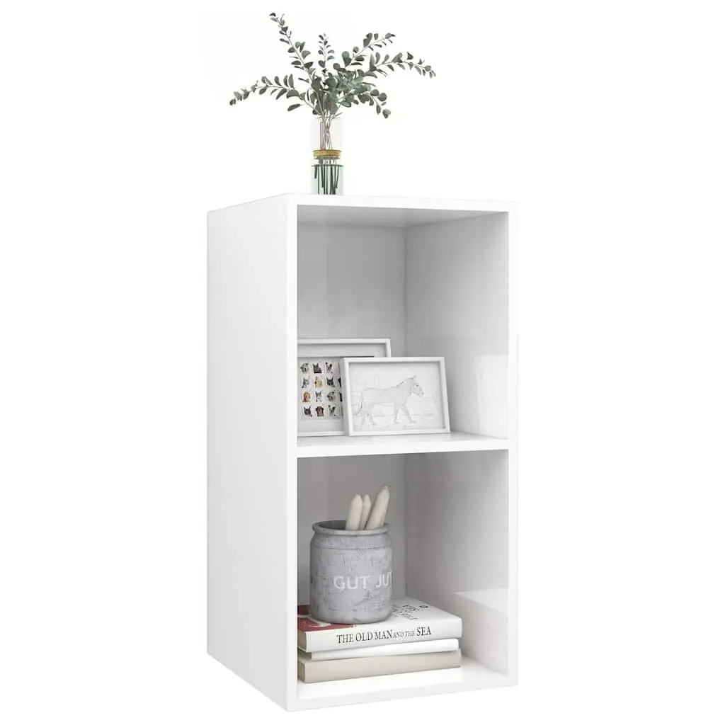 High Gloss White Wall-mounted TV Cabinet with 2 Compartments