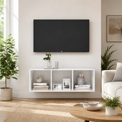 Wall-mounted TV Cabinet High Gloss White Storage Unit 3 Compartments Display
