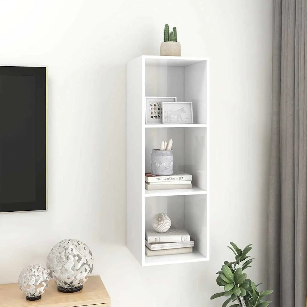 High Gloss White Wall-Mounted TV Cabinet with Storage