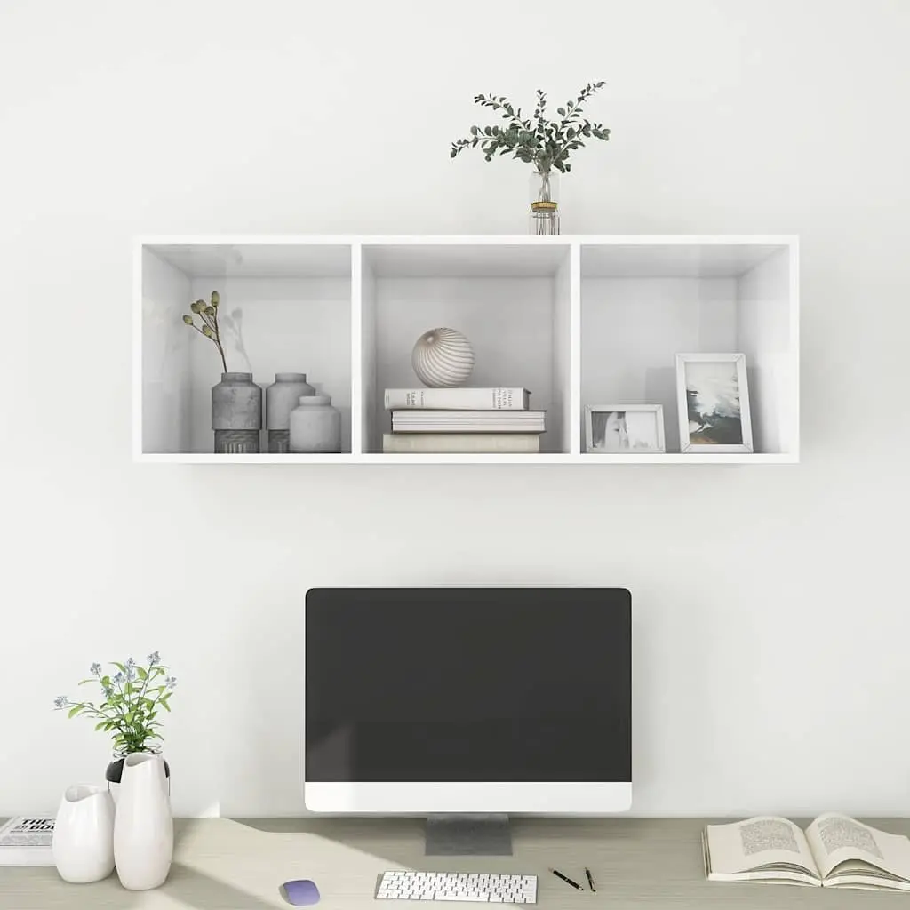 High Gloss White Wall-Mounted TV Cabinet with Storage