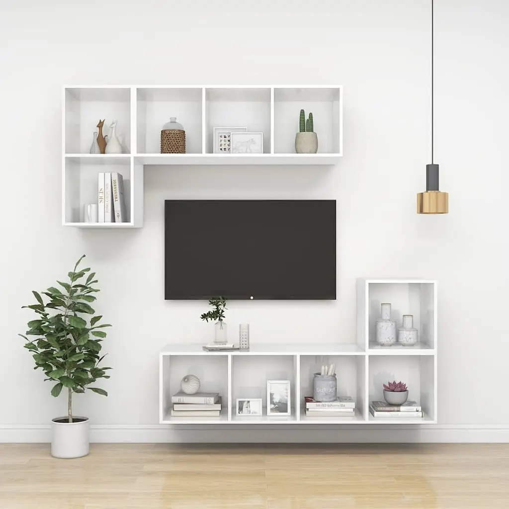 High Gloss White Wall-Mounted TV Cabinet with Storage