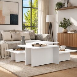 Nesting Coffee Table Set of 2 in White for Living Room