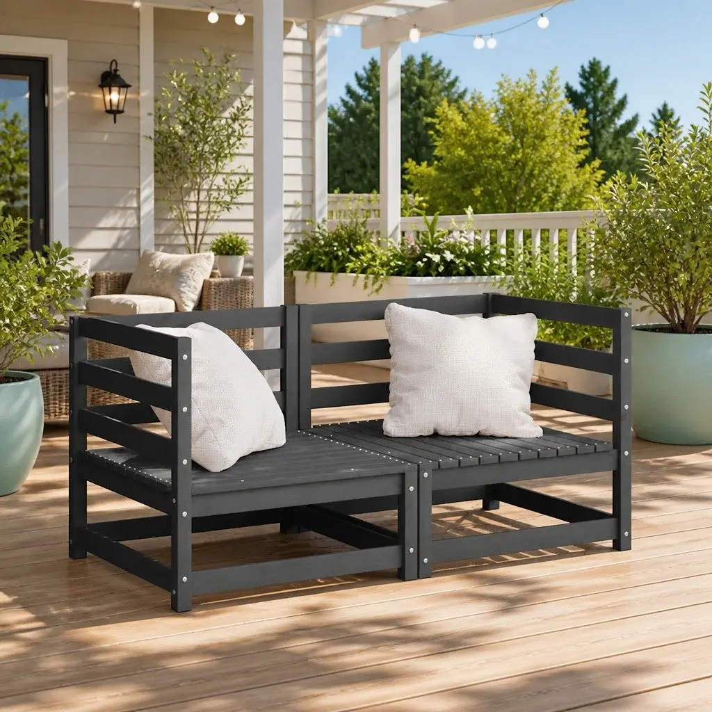 Grey Pinewood Modular Outdoor Corner Sofa Set