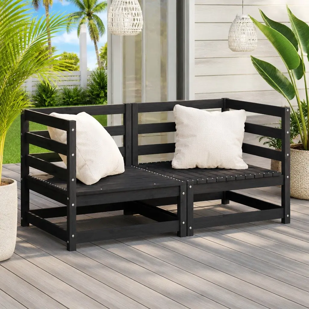 Black Solid Pinewood Modular Outdoor Corner Sofa Set