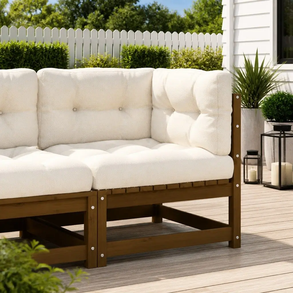 Garden Corner Sofa Solid Pinewood Brown with Cream Cushions Outdoor Sectional