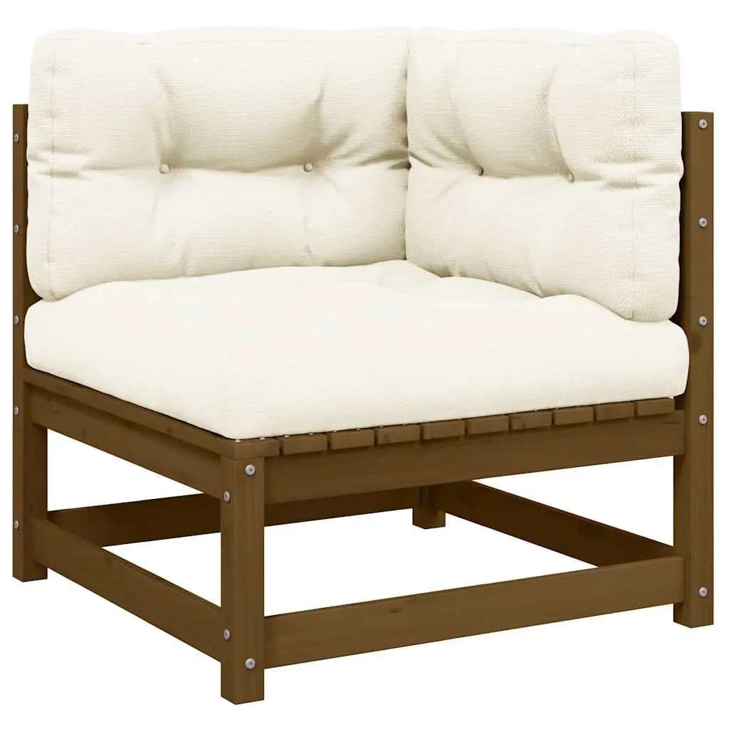 Garden Corner Sofa Solid Pinewood Brown with Cream Cushions Outdoor Sectional