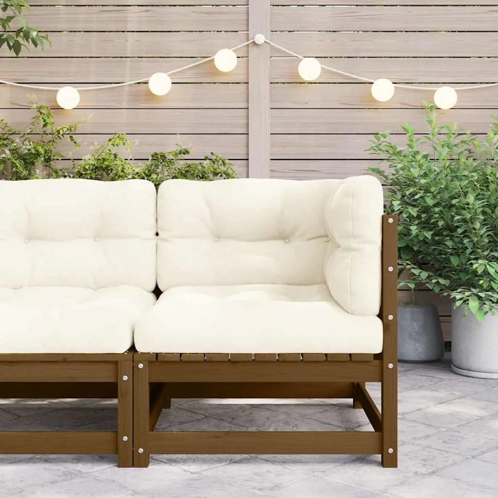 Garden Corner Sofa Solid Pinewood Brown with Cream Cushions Outdoor Sectional