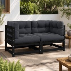 Outdoor Black 2-Seater Garden Sofa with Cushions