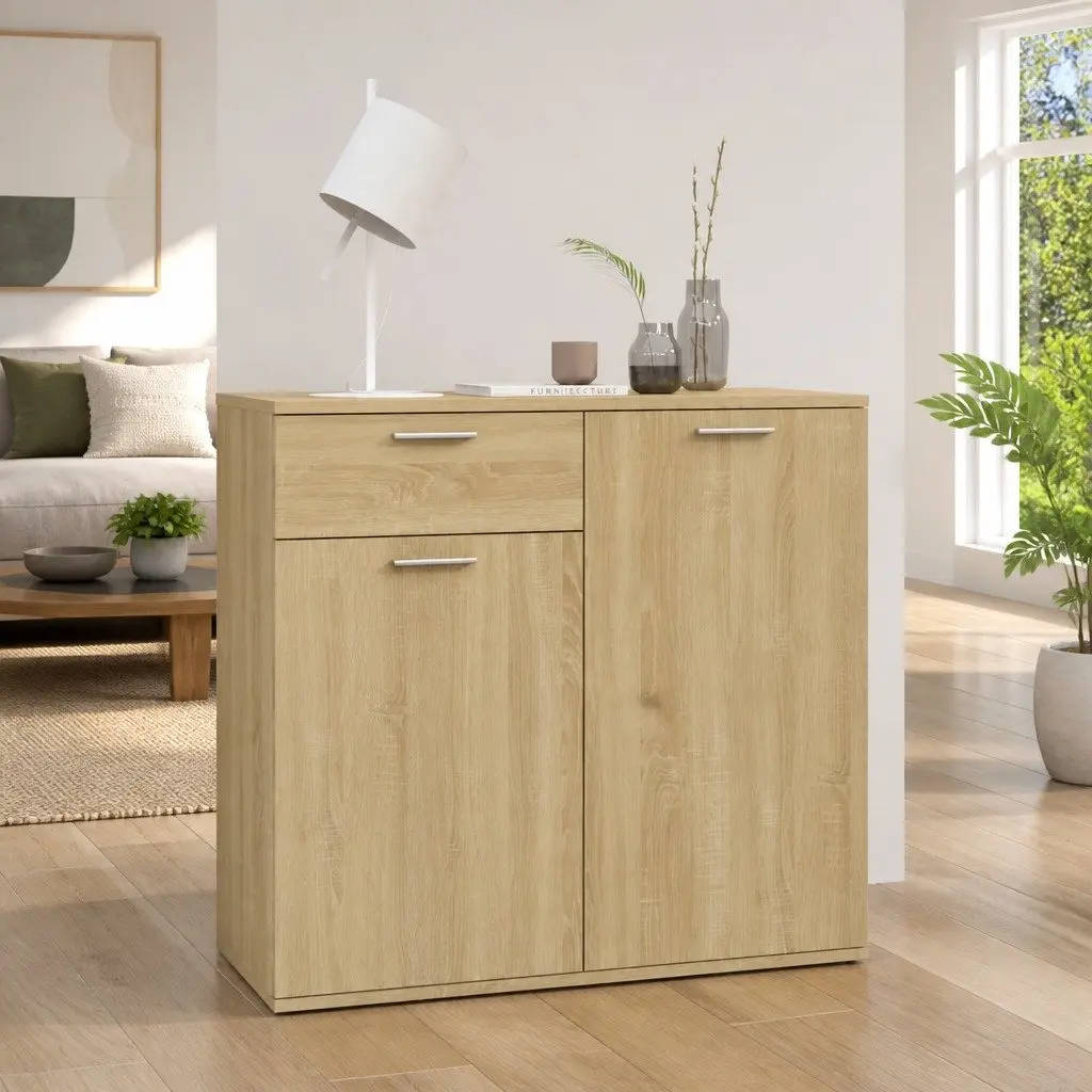 Brown Sideboard Storage Cabinet with 2 Doors and Drawer