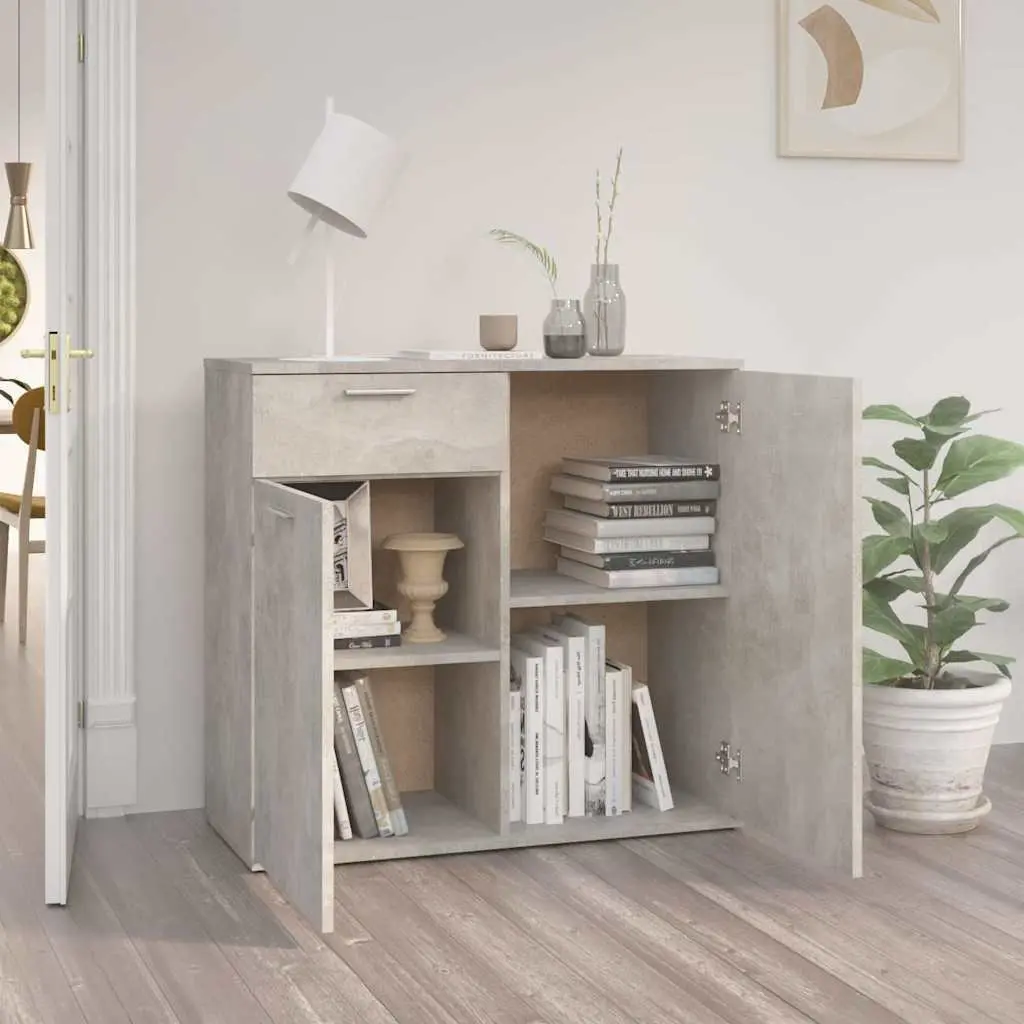 Sideboard Engineered Wood Grey 80x36x75cm 2 Doors Drawer
