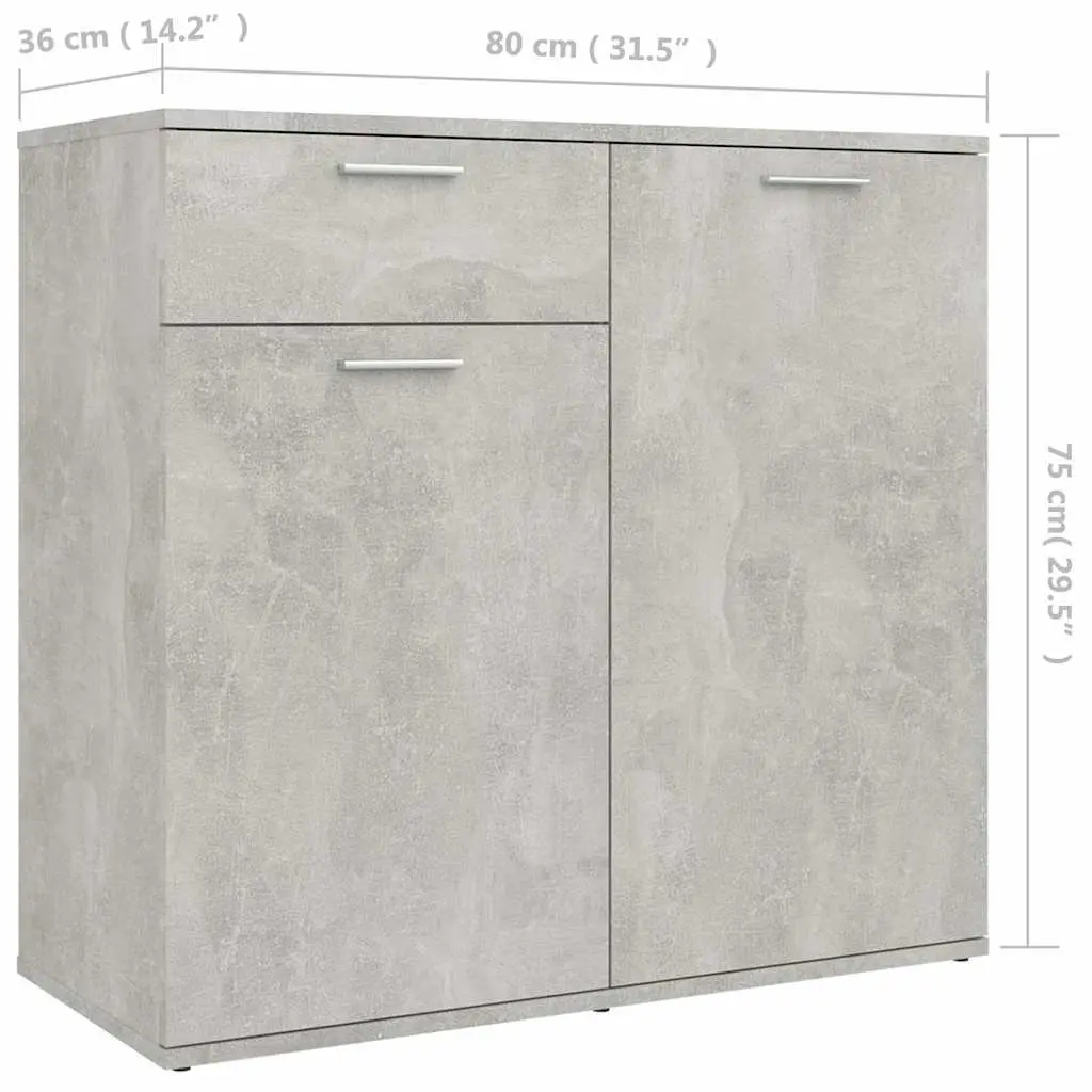 Sideboard Engineered Wood Grey 80x36x75cm 2 Doors Drawer