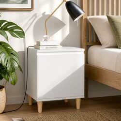 Sturdy White Nightstand with Solid Wood Legs - 2 Pieces