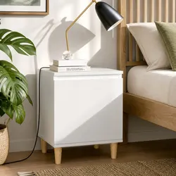 Sturdy White Nightstand with Solid Wood Legs - 2 Pieces