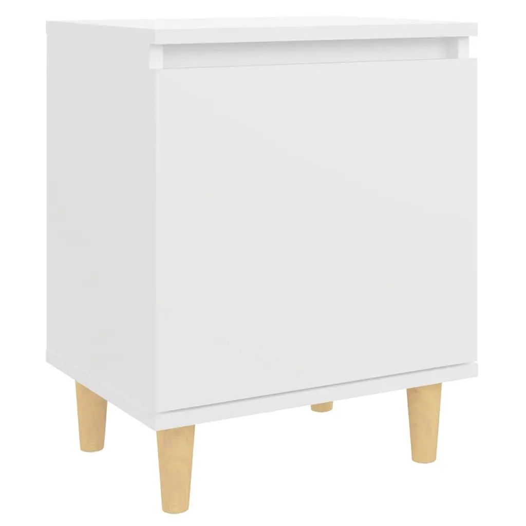 Bedside Table Nightstand with Solid Wood Legs White Storage Cabinet 2 Pieces