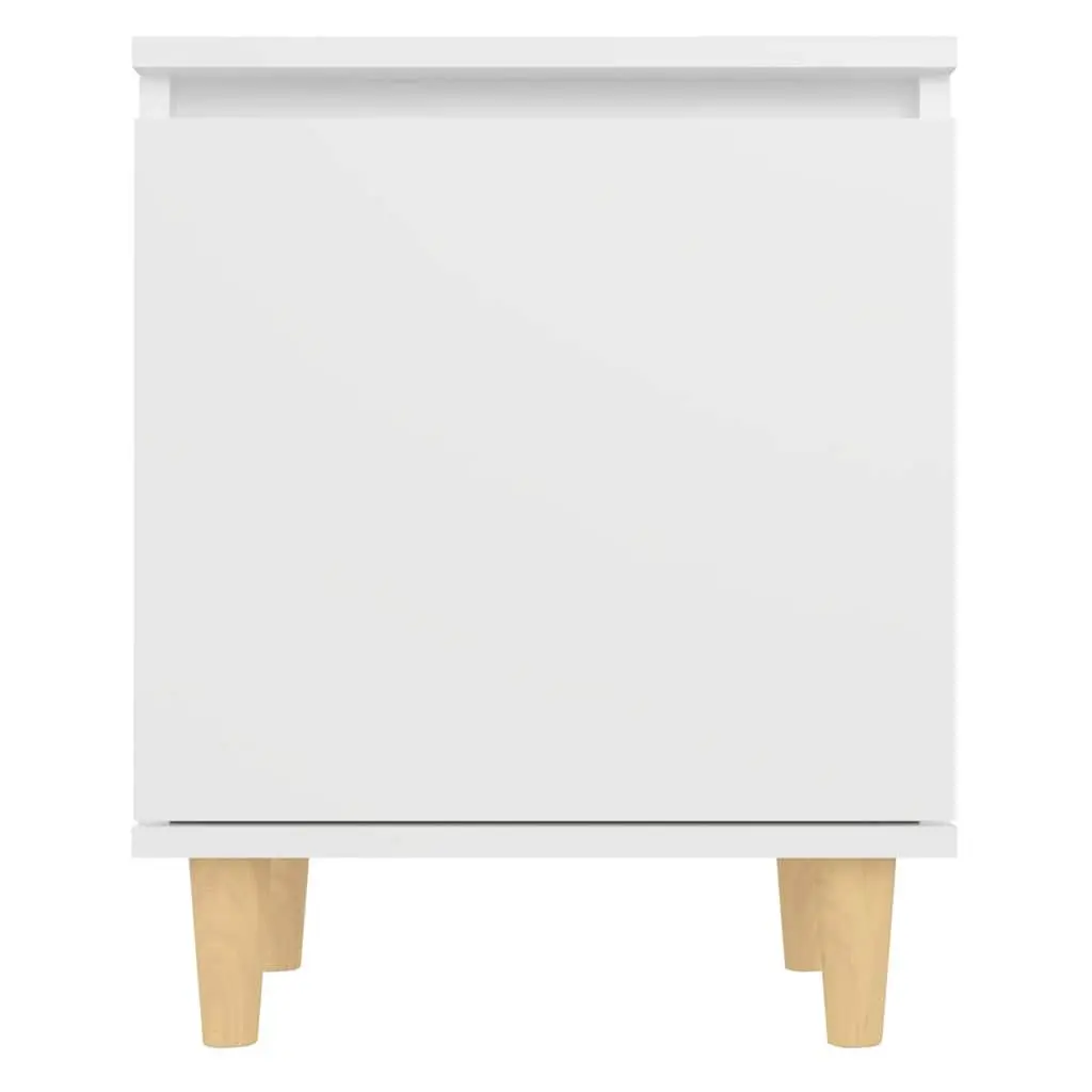 Bedside Table Nightstand with Solid Wood Legs White Storage Cabinet 2 Pieces