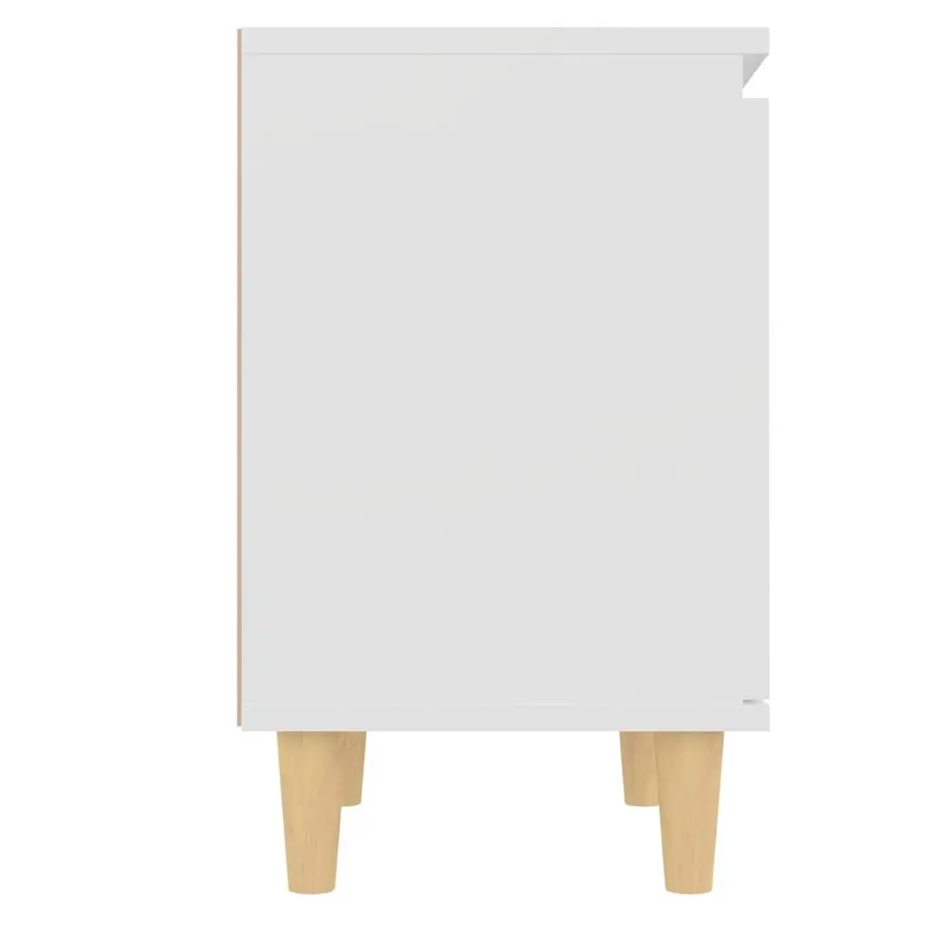 Bedside Table Nightstand with Solid Wood Legs White Storage Cabinet 2 Pieces