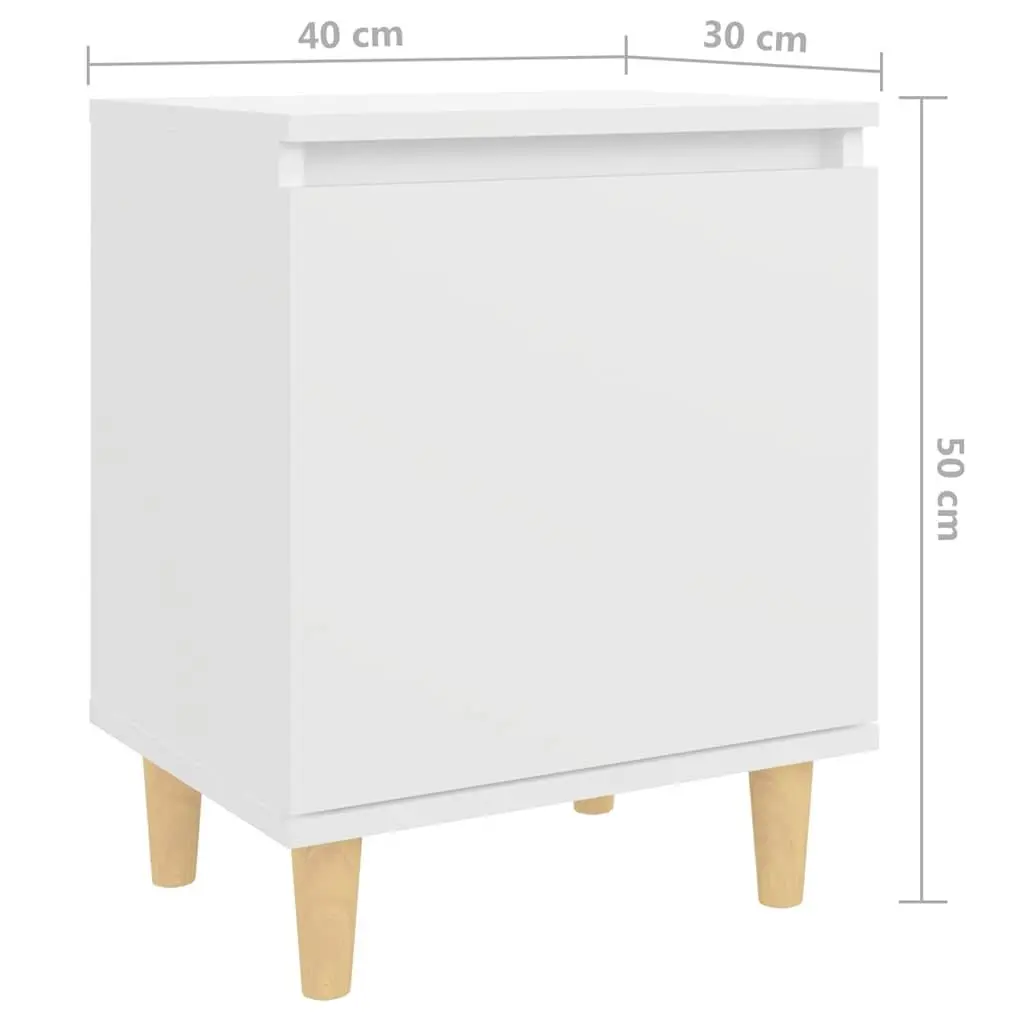 Bedside Table Nightstand with Solid Wood Legs White Storage Cabinet 2 Pieces