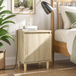 Sonoma Oak Bedside Table with Wooden Legs 40x30x50cm