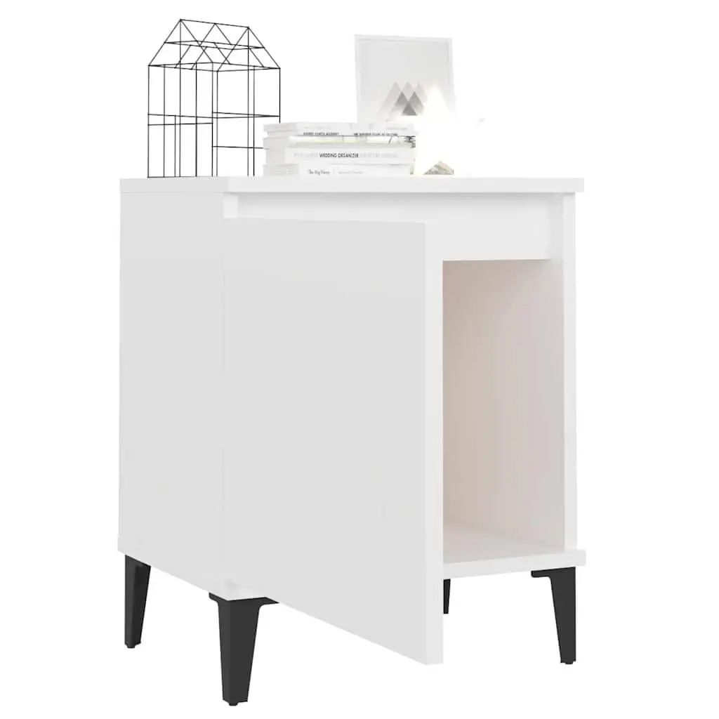 White Bedside Table with Metal Legs and Storage