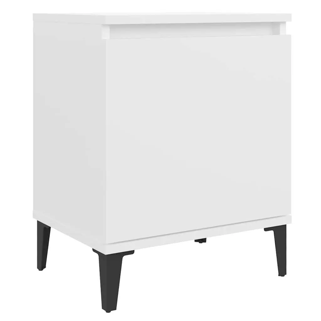 White Bedside Table with Metal Legs and Storage