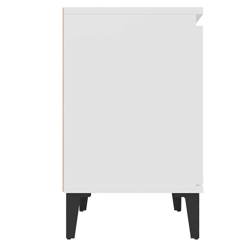 White Bedside Table with Metal Legs and Storage