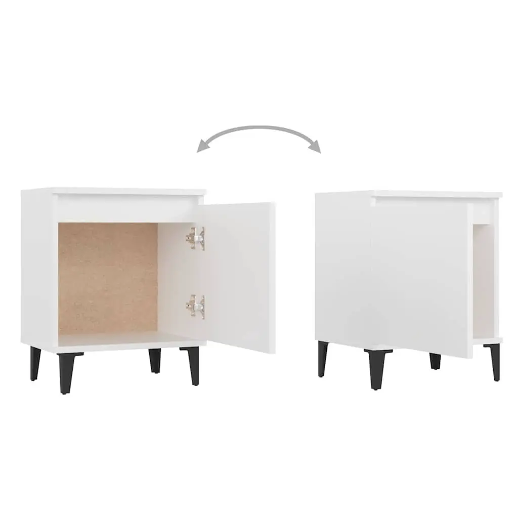 White Bedside Table with Metal Legs and Storage