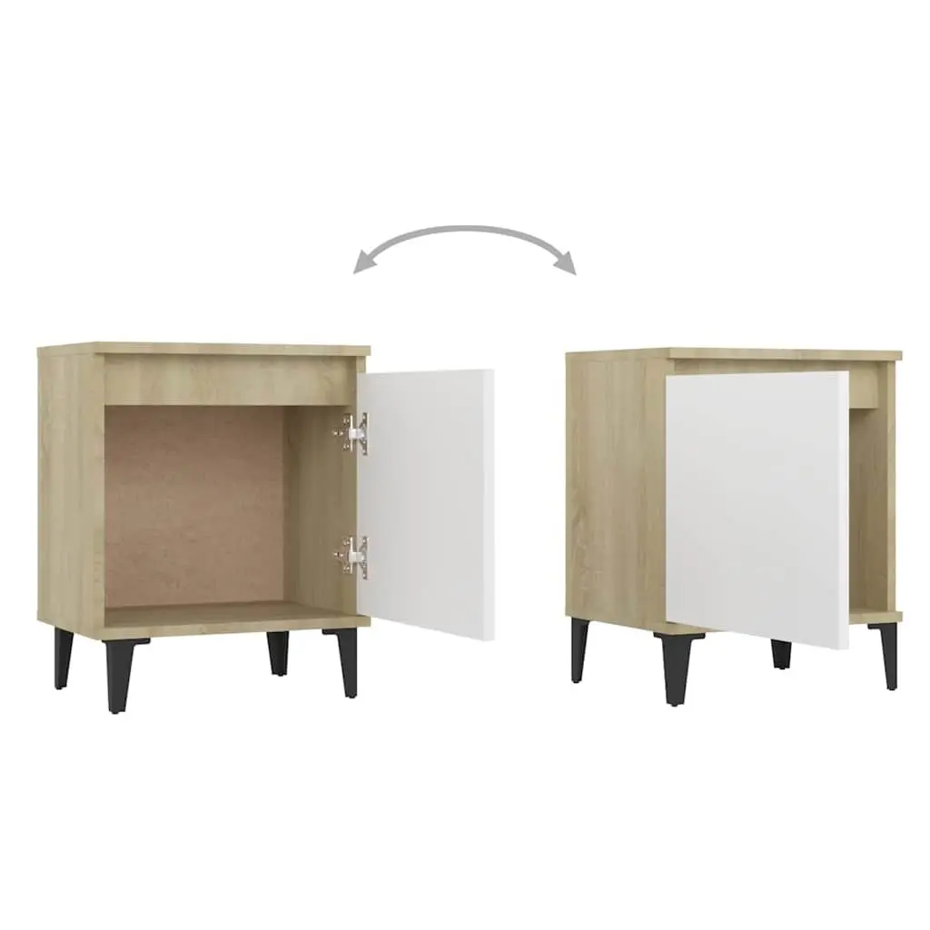 Bedside Table Bed Cabinet Metal Legs Sonoma Oak and White Nightstand Storage